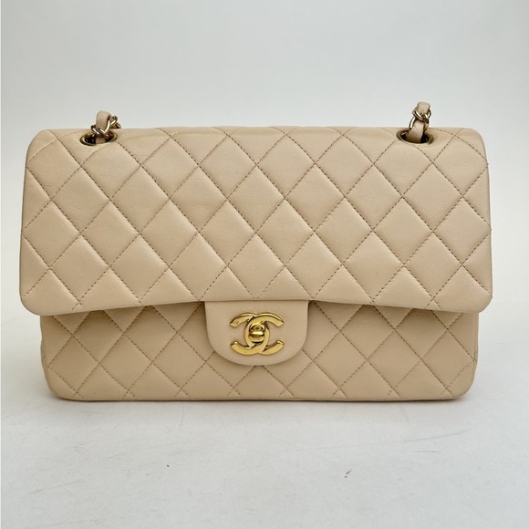 SOLD 🥰Authentic Beige Chanel Classic Double Flap Lambskin Shoulder Bag - Picture 1 of 6